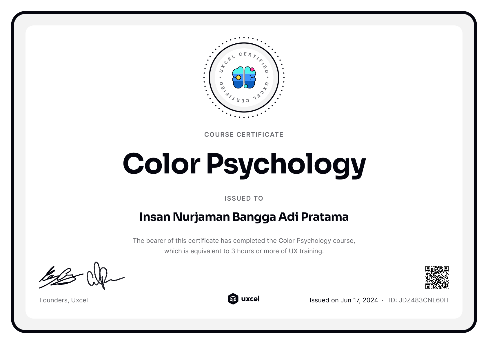 Insan Nurjaman's certificate